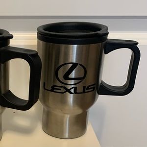 LEXUS Logo Travel Mugs (Pair). Stainless outside. Plastic inside. 6” tall